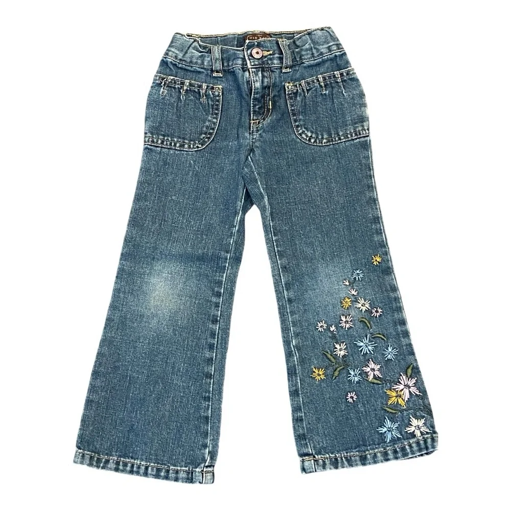 Old Navy Denim Blue Jeans with Embroidered Flowers
